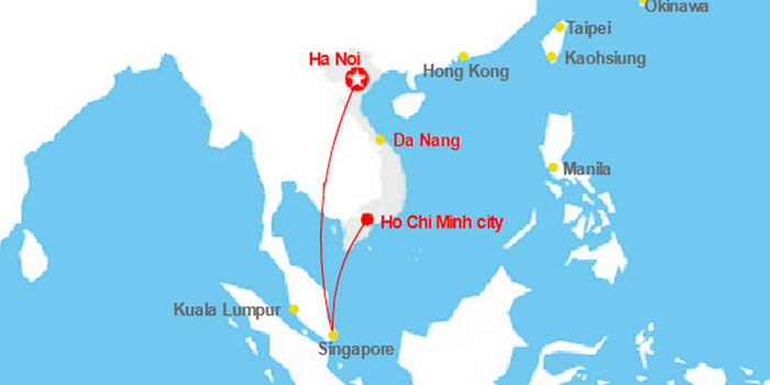The location map of Vietnam and Singapore